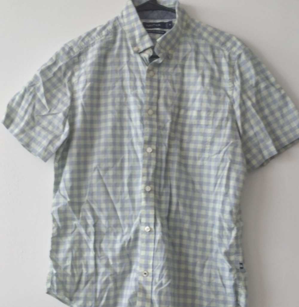 Nautica Men's Blue and White Checkered Shirt